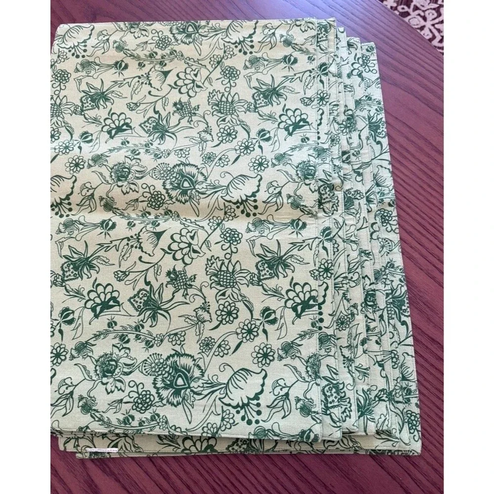 Set of 8 Green Cream Jacobean Floral Fabric Placemats Cottagecore Dining